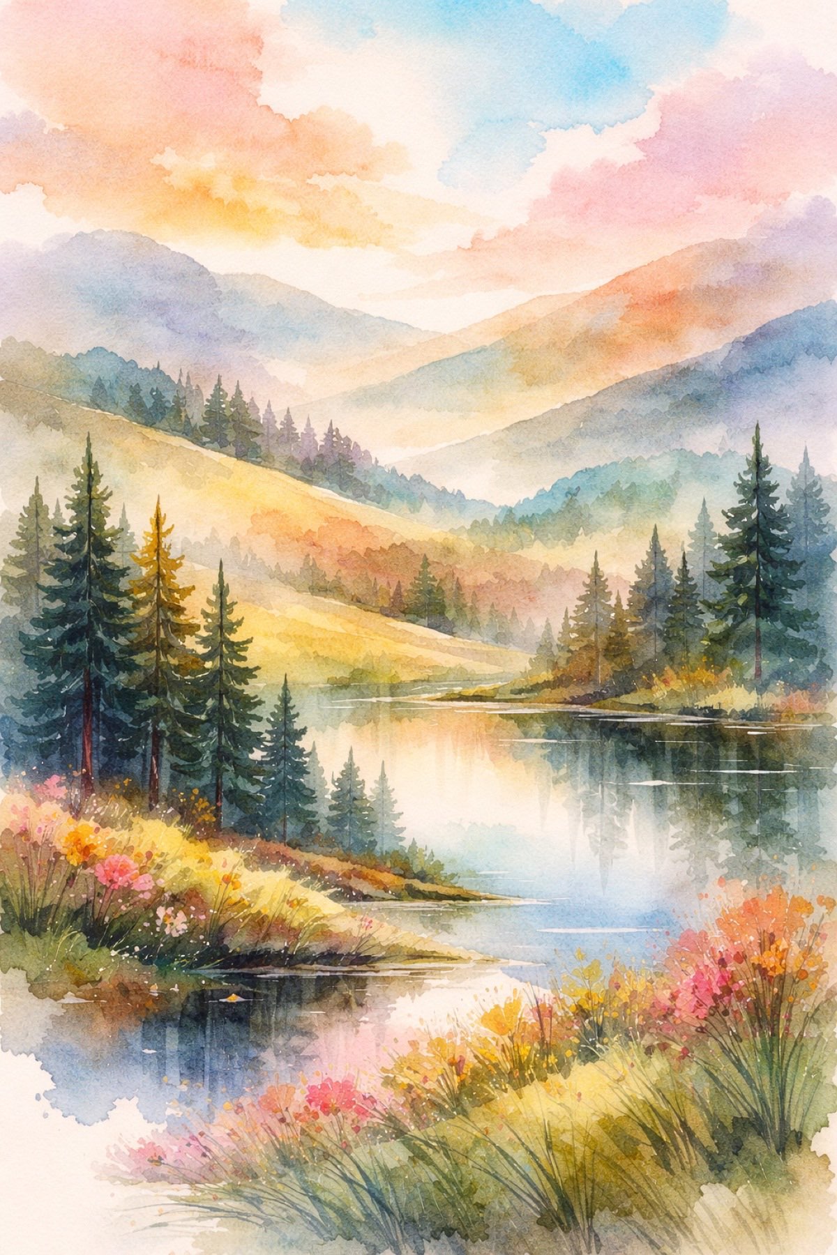 AI generated abstract watercolor landscape painting with rolling hills - GPT Image 2 text to image